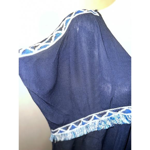 ATMOSPHERE Top Women's Size L Blue Fringe Accent V-neck Swim Beach Cover Up - Picture 3 of 7